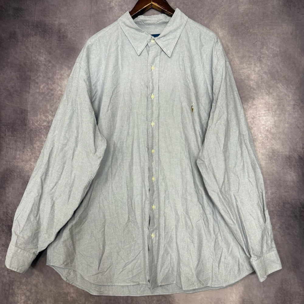 Ralph Lauren Shirt Men's 3XB Big Gray Button Down Oxford Pony Logo Long‎ Sleeve